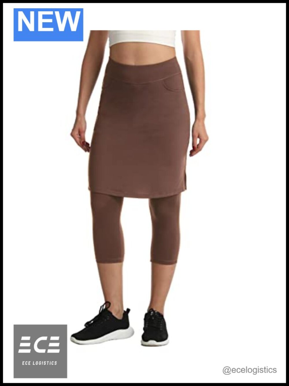 Knee Length Skort with Attached Capri Leggings Pockets Tummy Control